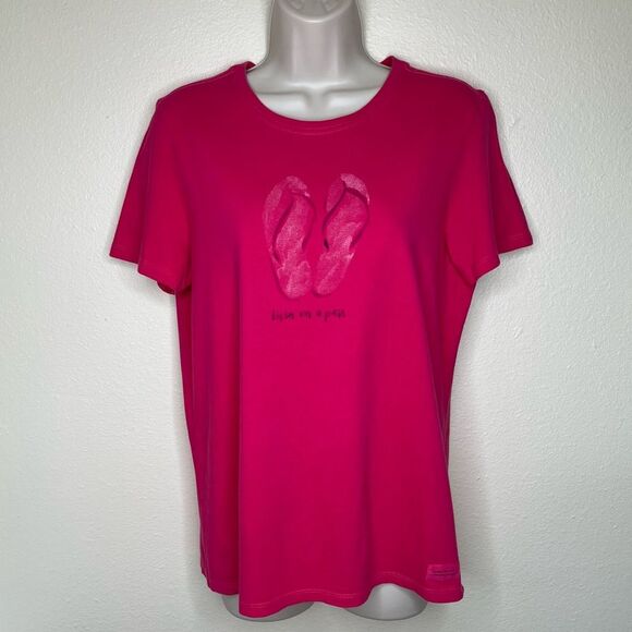 Life Is Good Crusher Tee Livin On A Pair Pink Flip Flop T Shirt Womens Medium - Picture 12 of 12